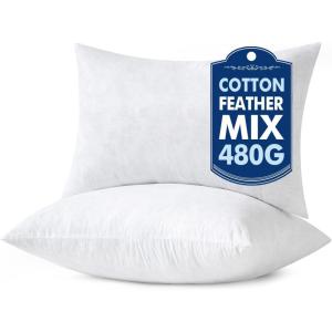 MIULEE Pillow Inserts 22×22 Inch Set of 2, Feather Mix Polycotton with Cotton Fabric Square Decorative Throw Pillows for Couch Bed Sofa(12×20 Inch (Pack of 2))