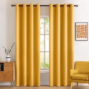 MIULEE Room Darkening Curtains Thermal Insulated Black Out Drapes Solid Window Treatment Grommet Light Blocking Blackout Curtain for Living Room Bedroom 2 Panels Set 52 x 54 inch Length Olive Green(Yellow)