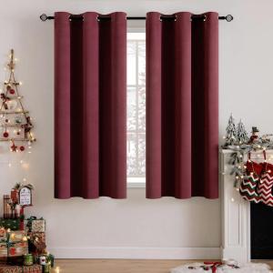 MIULEE Room Darkening Curtains Thermal Insulated Black Out Drapes Solid Window Treatment Grommet Light Blocking Blackout Curtain for Living Room Bedroom 2 Panels Set 52 x 54 inch Length Olive Green(Wine Red)