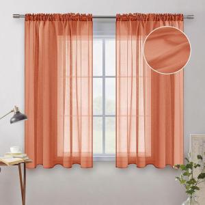 MIULEE Terracotta Linen Textured Sheer Curtains 2 Panels for Bedroom/Living Room Semi Transparent Voile Rust Boho Farmhouse Fall Decor Window Drapes Rod Pocket, W 54 x L 90 Inches Long(Burnt Orange)