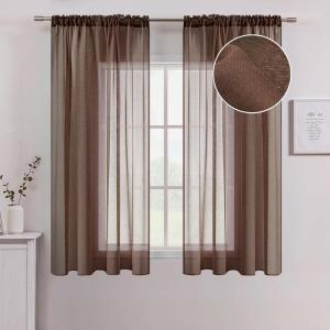 MIULEE Terracotta Linen Textured Sheer Curtains 2 Panels for Bedroom/Living Room Semi Transparent Voile Rust Boho Farmhouse Fall Decor Window Drapes Rod Pocket, W 54 x L 90 Inches Long(Chocolate Brown)