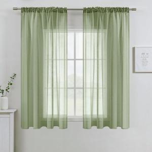 MIULEE Terracotta Linen Textured Sheer Curtains 2 Panels for Bedroom/Living Room Semi Transparent Voile Rust Boho Farmhouse Fall Decor Window Drapes Rod Pocket, W 54 x L 90 Inches Long(Sage)
