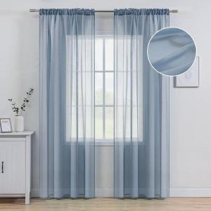 MIULEE Terracotta Linen Textured Sheer Curtains 2 Panels for Bedroom/Living Room Semi Transparent Voile Rust Boho Farmhouse Fall Decor Window Drapes Rod Pocket, W 54 x L 90 Inches Long(Dusty Blue)