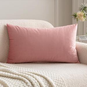 MIULEE Velvet Pillow Cover Soft Luxury Christmas Decorative Throw Pillow Cover Single Lumbar Rectangle Cushion Case Home Decor for Couch Sofa Bedroom,12×20 Inch Wine Red(Dusty Pink)