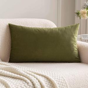 MIULEE Velvet Pillow Cover Soft Luxury Christmas Decorative Throw Pillow Cover Single Lumbar Rectangle Cushion Case Home Decor for Couch Sofa Bedroom,12×20 Inch Wine Red(Olive Green)