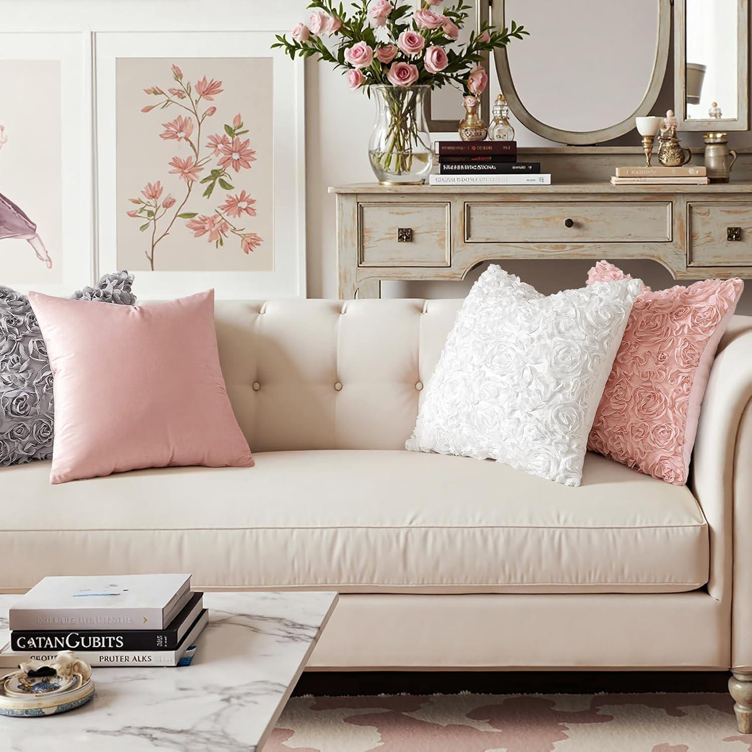 imageMIULEE 3D Rose Flower Pillow Cover Decorative Valentines Romantic Stereo Chiffon Spring Aesthetic Solid Pillowcase for Girl Women Girlfriend Couch Bedroom Decor 12x20 Inch Peach PinkPeach Pink
