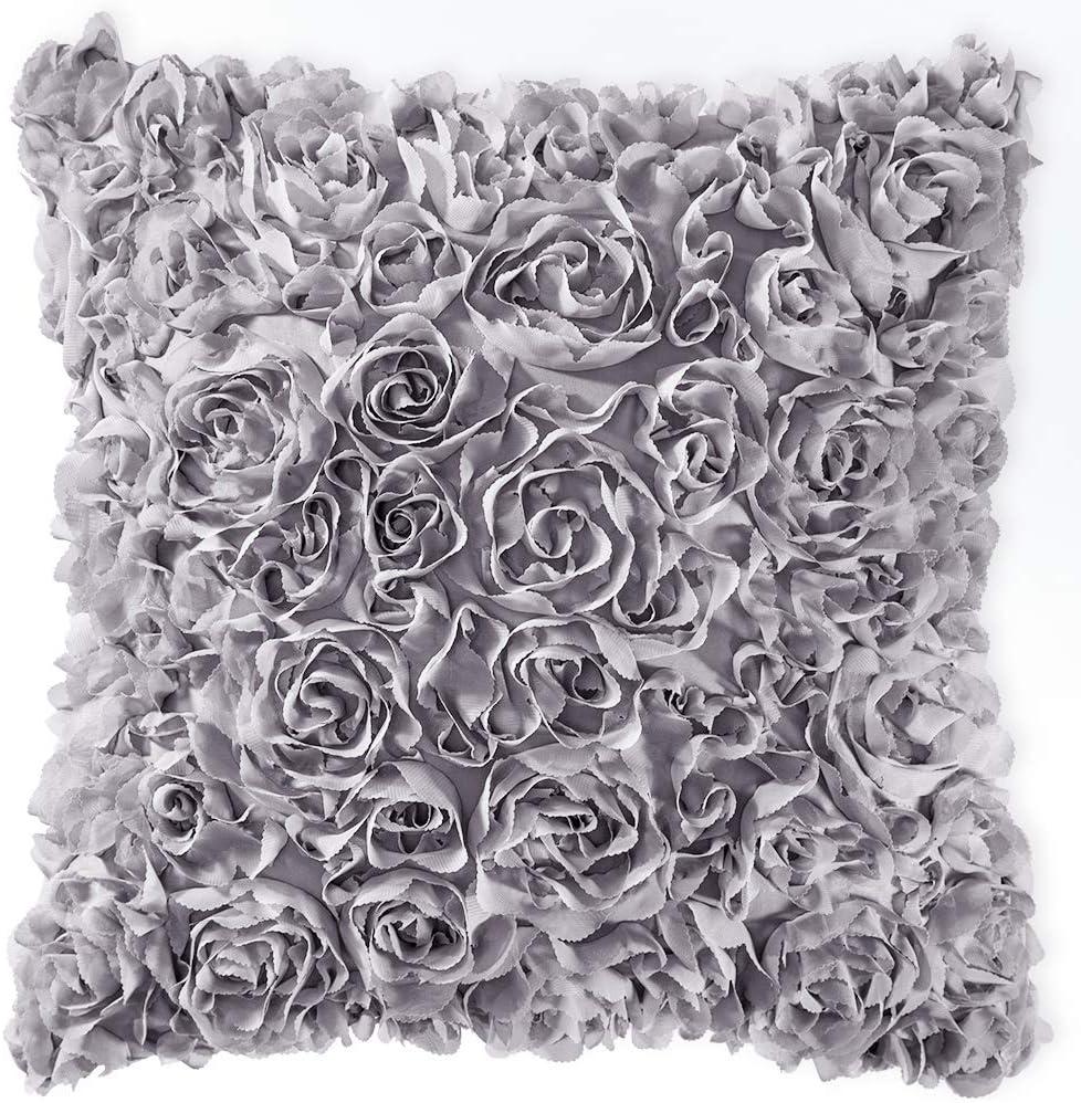 imageMIULEE 3D Rose Flower Pillow Cover Decorative Valentines Romantic Stereo Chiffon Spring Aesthetic Solid Pillowcase for Girl Women Girlfriend Couch Bedroom Decor 12x20 Inch Peach PinkGrey