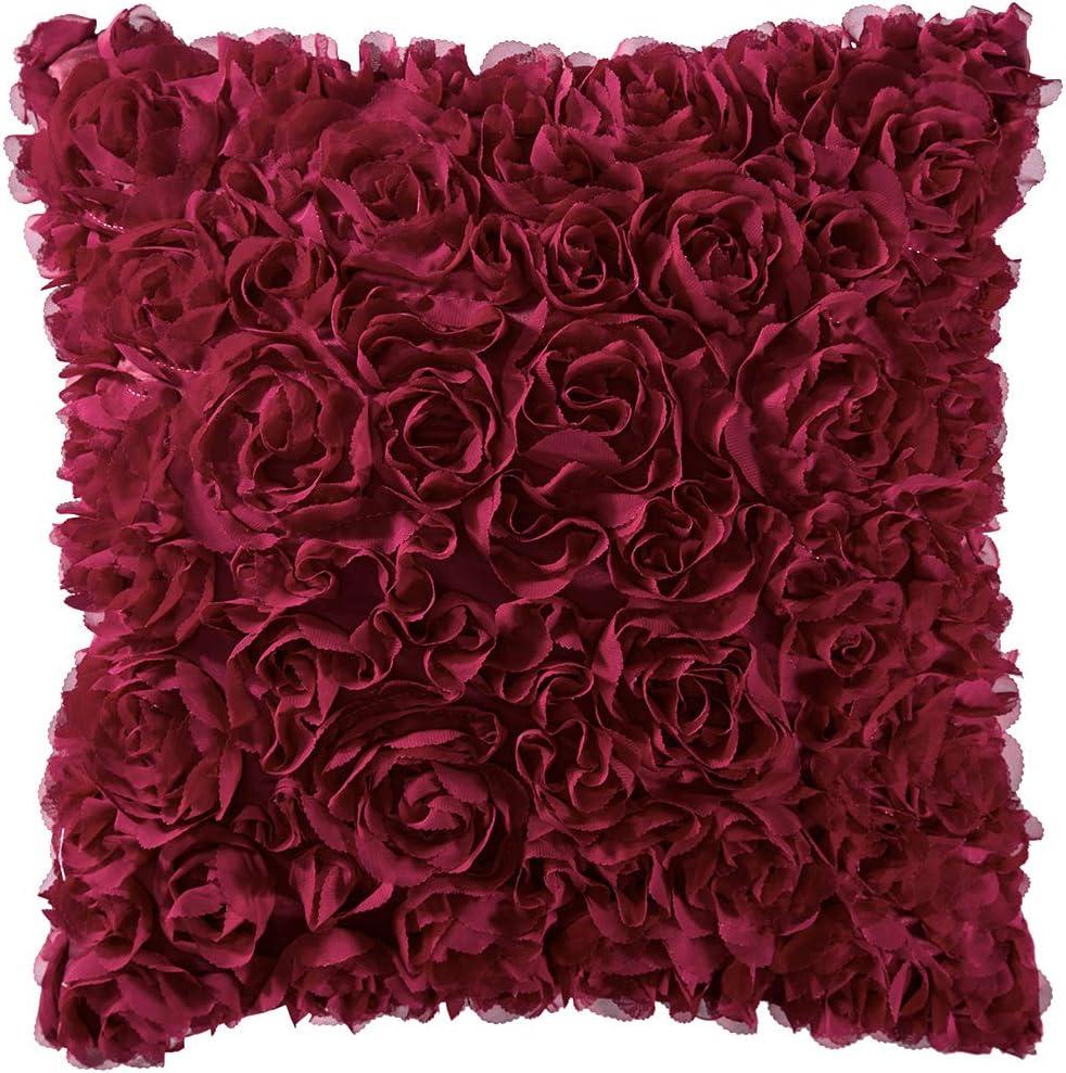 imageMIULEE 3D Rose Flower Pillow Cover Decorative Valentines Romantic Stereo Chiffon Spring Aesthetic Solid Pillowcase for Girl Women Girlfriend Couch Bedroom Decor 12x20 Inch Peach PinkWine Red