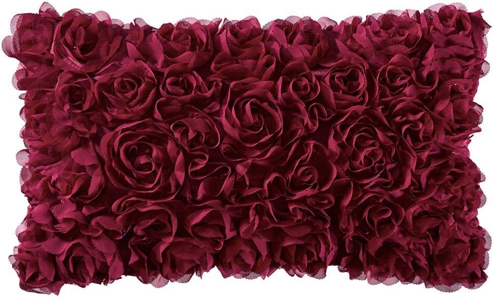imageMIULEE 3D Rose Flower Pillow Cover Decorative Valentines Romantic Stereo Chiffon Spring Aesthetic Solid Pillowcase for Girl Women Girlfriend Couch Bedroom Decor 12x20 Inch Peach PinkWine Red