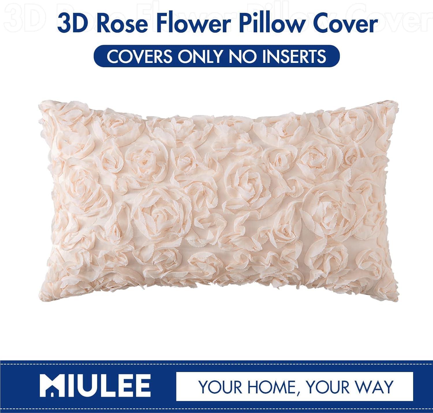imageMIULEE 3D Rose Flower Pillow Cover Decorative Valentines Romantic Stereo Chiffon Spring Aesthetic Solid Pillowcase for Girl Women Girlfriend Couch Bedroom Decor 12x20 Inch Peach PinkApricot Pink