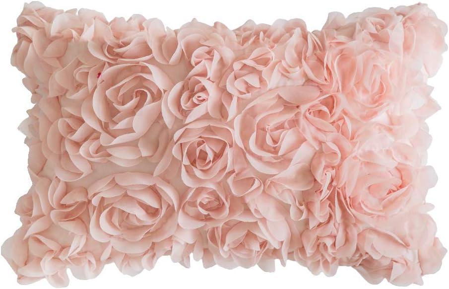 imageMIULEE 3D Rose Flower Pillow Cover Decorative Valentines Romantic Stereo Chiffon Spring Aesthetic Solid Pillowcase for Girl Women Girlfriend Couch Bedroom Decor 12x20 Inch Peach PinkPeach Pink