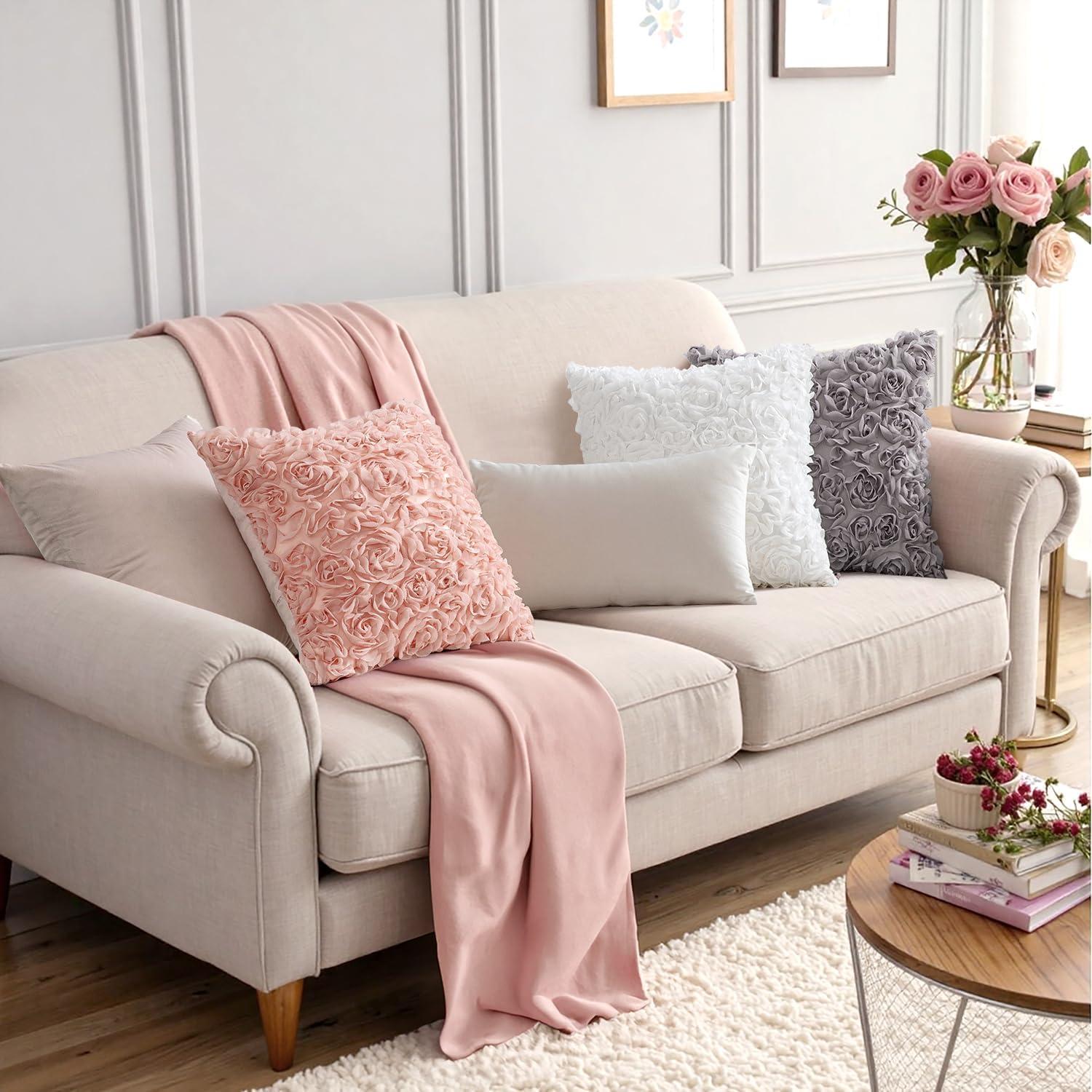 imageMIULEE 3D Rose Flower Pillow Cover Decorative Valentines Romantic Stereo Chiffon Spring Aesthetic Solid Pillowcase for Girl Women Girlfriend Couch Bedroom Decor 12x20 Inch Peach PinkPeach Pink