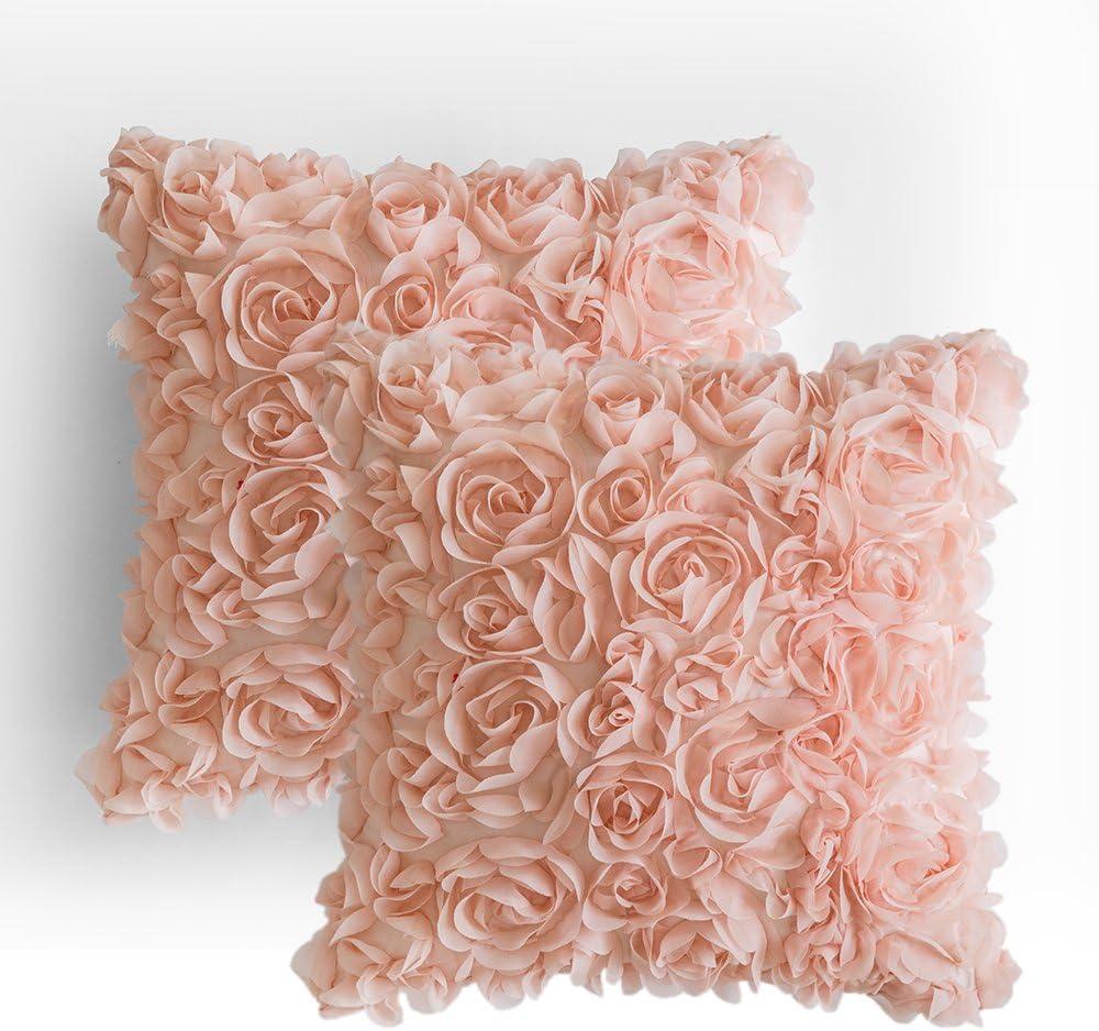 imageMIULEE 3D Rose Flower Pillow Cover Decorative Valentines Romantic Stereo Chiffon Spring Aesthetic Solid Pillowcase for Girl Women Girlfriend Couch Bedroom Decor 12x20 Inch Peach PinkPeach Pink
