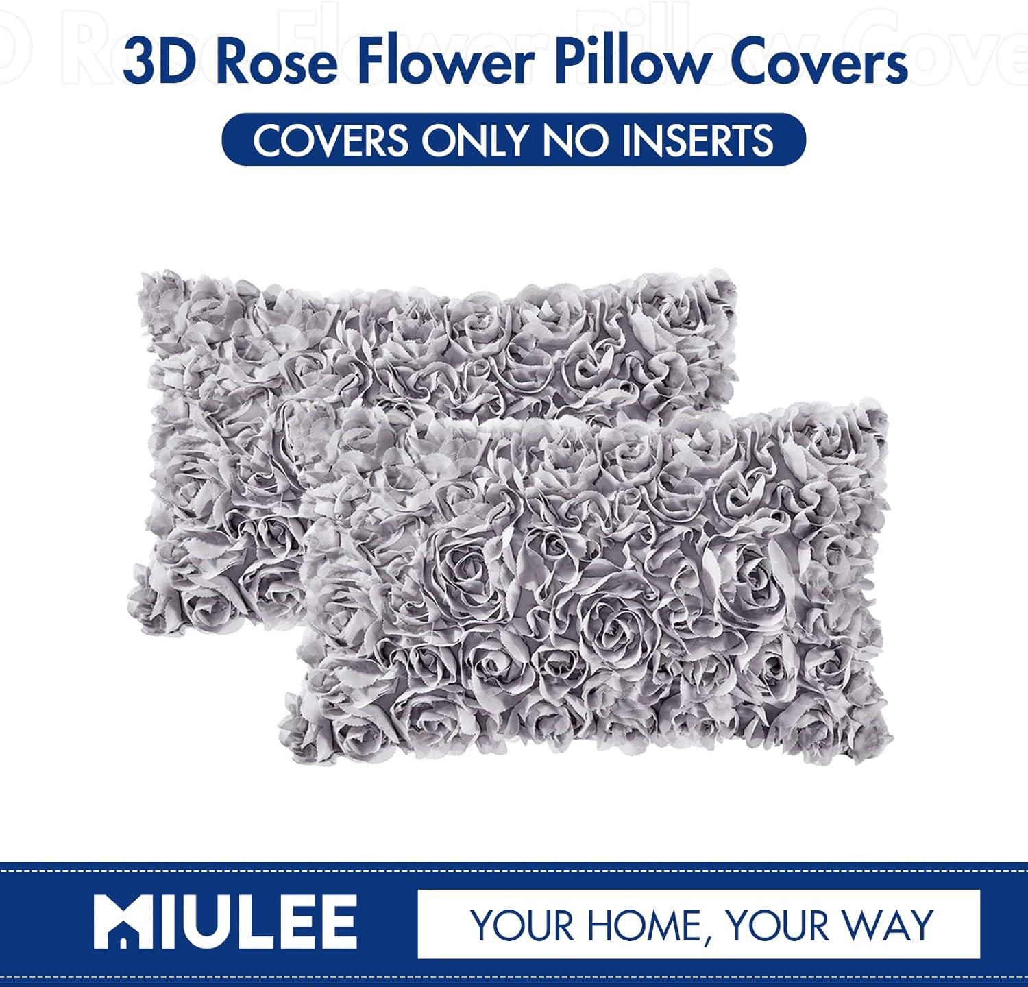 imageMIULEE 3D Rose Flower Pillow Cover Decorative Valentines Romantic Stereo Chiffon Spring Aesthetic Solid Pillowcase for Girl Women Girlfriend Couch Bedroom Decor 12x20 Inch Peach PinkGrey