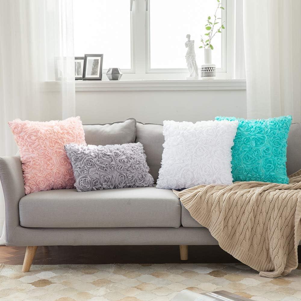 imageMIULEE 3D Rose Flower Pillow Cover Decorative Valentines Romantic Stereo Chiffon Spring Aesthetic Solid Pillowcase for Girl Women Girlfriend Couch Bedroom Decor 12x20 Inch Peach PinkGrey