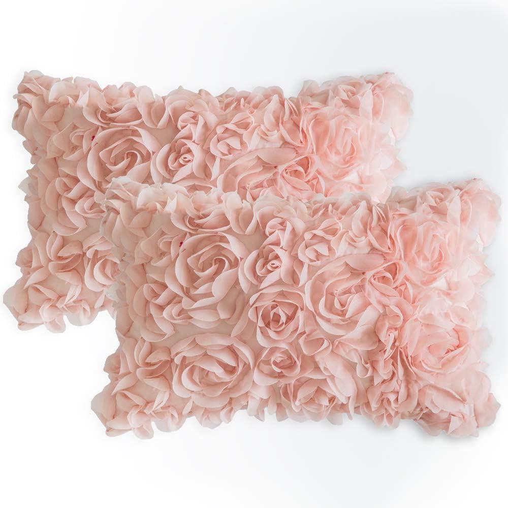 imageMIULEE 3D Rose Flower Pillow Cover Decorative Valentines Romantic Stereo Chiffon Spring Aesthetic Solid Pillowcase for Girl Women Girlfriend Couch Bedroom Decor 12x20 Inch Peach PinkPeach Pink