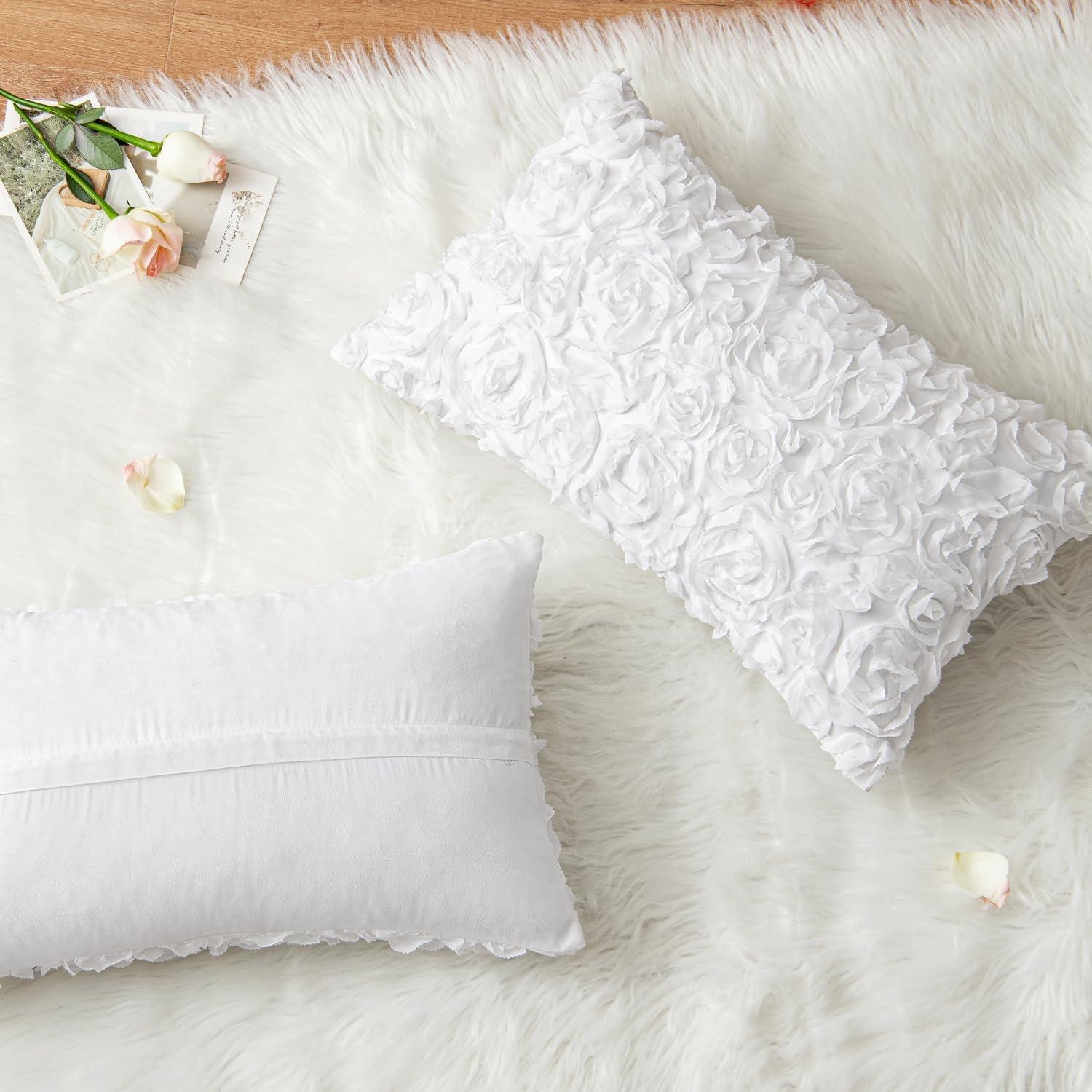 imageMIULEE 3D Rose Flower Pillow Cover Decorative Valentines Romantic Stereo Chiffon Spring Aesthetic Solid Pillowcase for Girl Women Girlfriend Couch Bedroom Decor 12x20 Inch Peach PinkWhite
