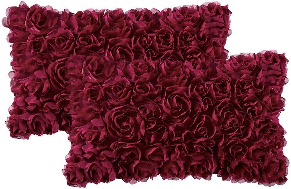 imageMIULEE 3D Rose Flower Pillow Cover Decorative Valentines Romantic Stereo Chiffon Spring Aesthetic Solid Pillowcase for Girl Women Girlfriend Couch Bedroom Decor 12x20 Inch Peach PinkWine Red
