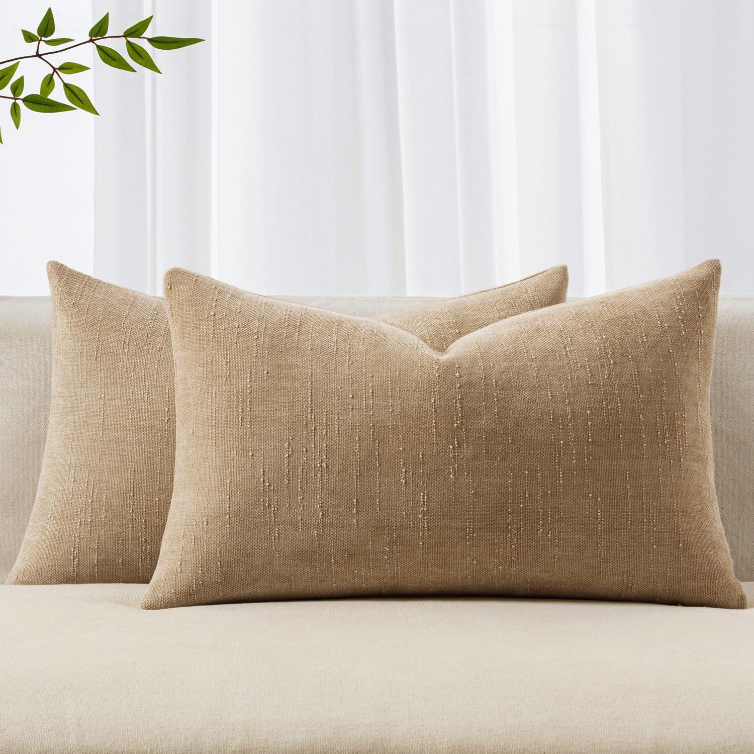 imageMIULEE Pack of 2 Decorative Throw Pillow Covers Soft Chenille Throw Pillows Solid Textured Cushion Covers for Couch Sofa Bedroom Living Room 18x18 Inch BeigeStarfish