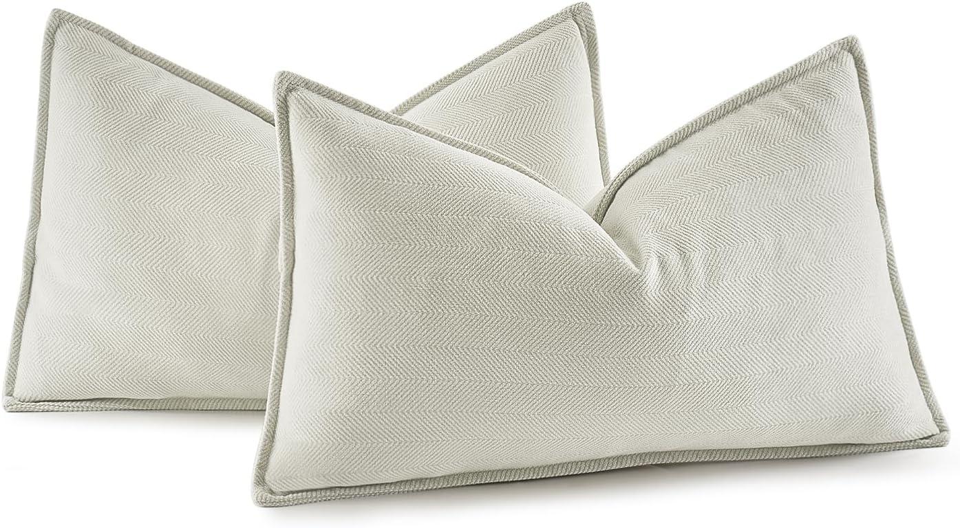 imageMIULEE Pack of 2 Moss Green Decorative Pillow Covers 18x18 Inch Soft Chenille Luxurious Couch Throw Pillows Farmhouse Cushion Covers with Elegant Design for Sofa Bedroom Living Room Spring Home DecorCream