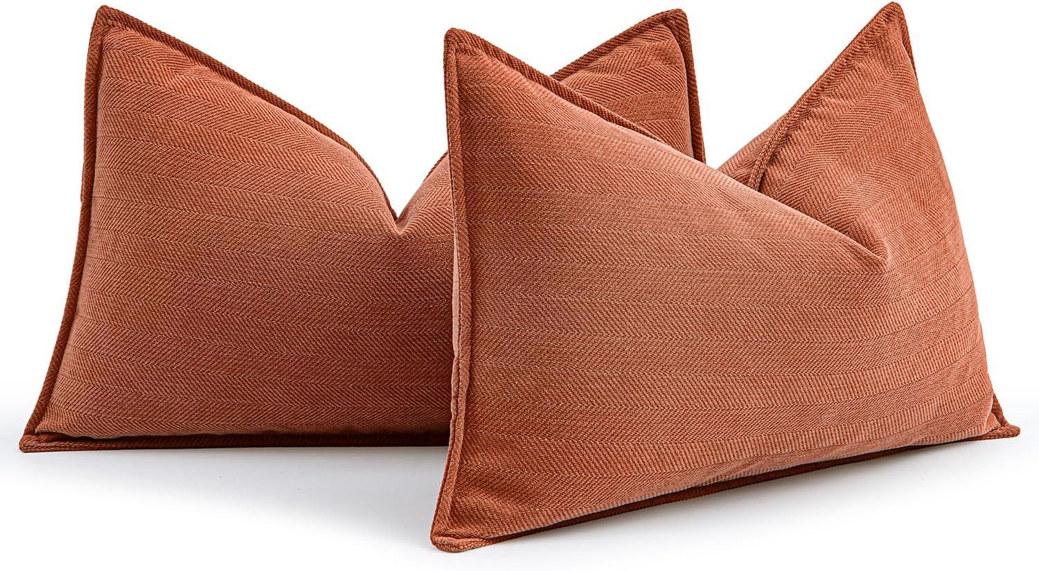 imageMIULEE Pack of 2 Moss Green Decorative Pillow Covers 18x18 Inch Soft Chenille Luxurious Couch Throw Pillows Farmhouse Cushion Covers with Elegant Design for Sofa Bedroom Living Room Spring Home DecorBurnt Orange