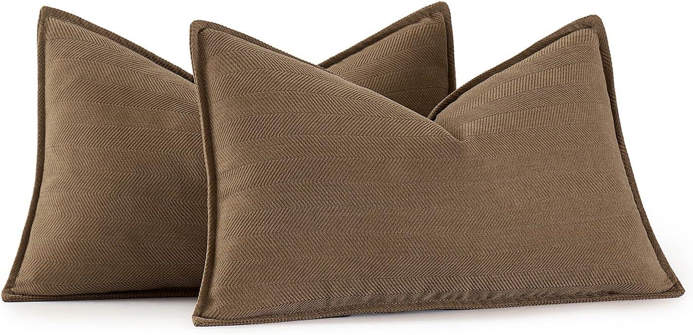imageMIULEE Pack of 2 Moss Green Decorative Pillow Covers 18x18 Inch Soft Chenille Luxurious Couch Throw Pillows Farmhouse Cushion Covers with Elegant Design for Sofa Bedroom Living Room Spring Home DecorDark Brwon