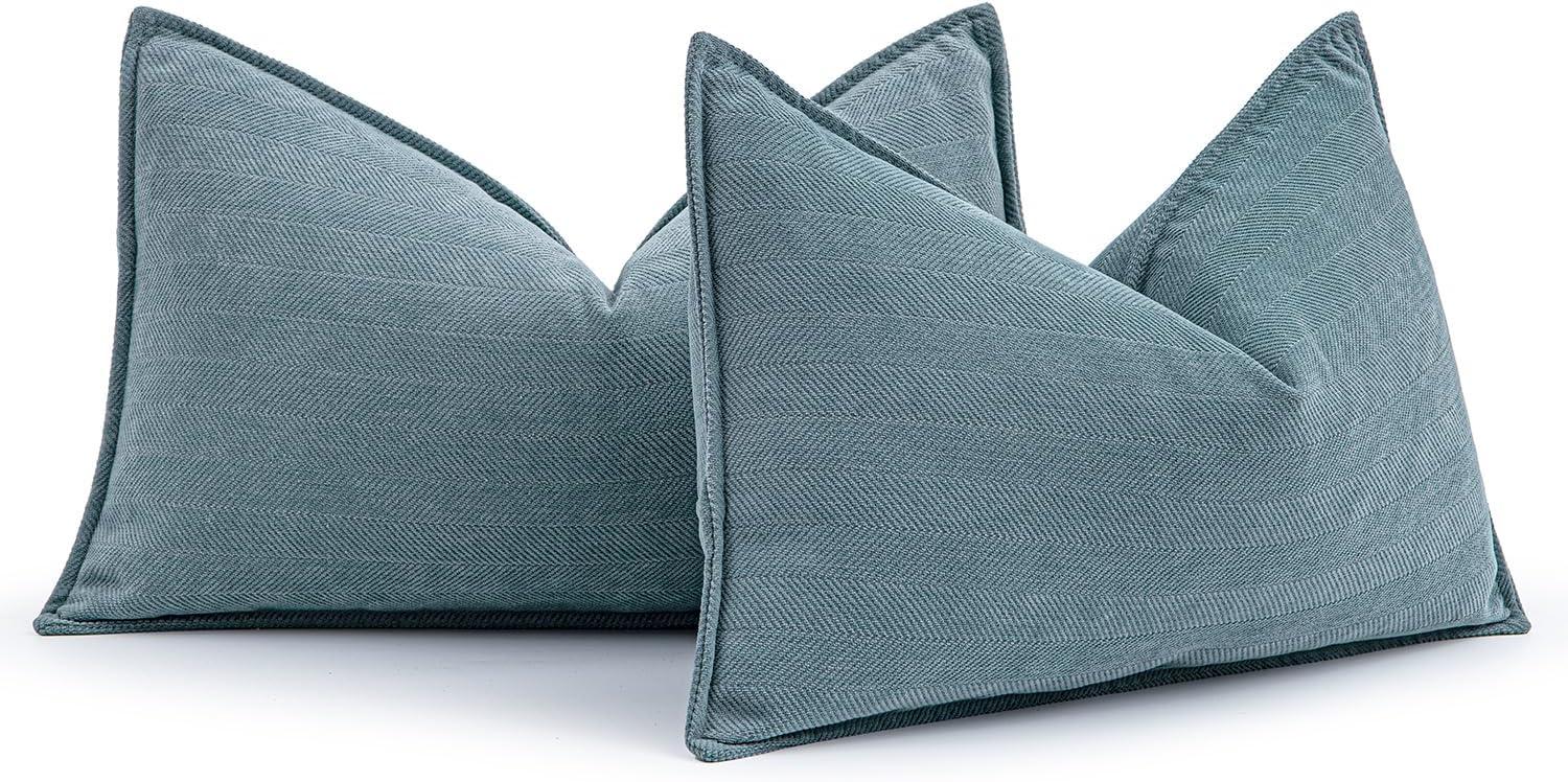 imageMIULEE Pack of 2 Moss Green Decorative Pillow Covers 18x18 Inch Soft Chenille Luxurious Couch Throw Pillows Farmhouse Cushion Covers with Elegant Design for Sofa Bedroom Living Room Spring Home DecorDusty Blue
