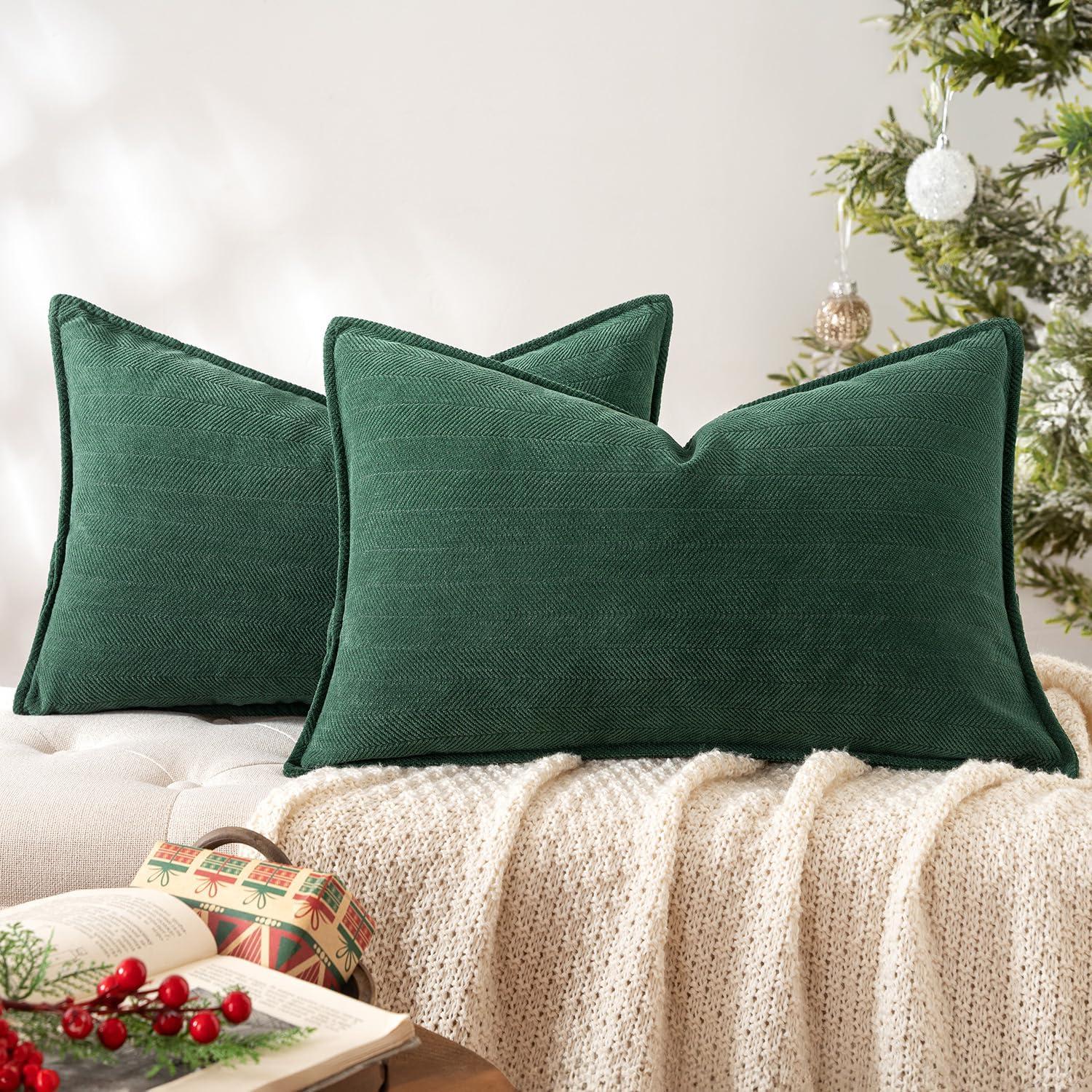imageMIULEE Pack of 2 Moss Green Decorative Pillow Covers 18x18 Inch Soft Chenille Luxurious Couch Throw Pillows Farmhouse Cushion Covers with Elegant Design for Sofa Bedroom Living Room Spring Home DecorGreen