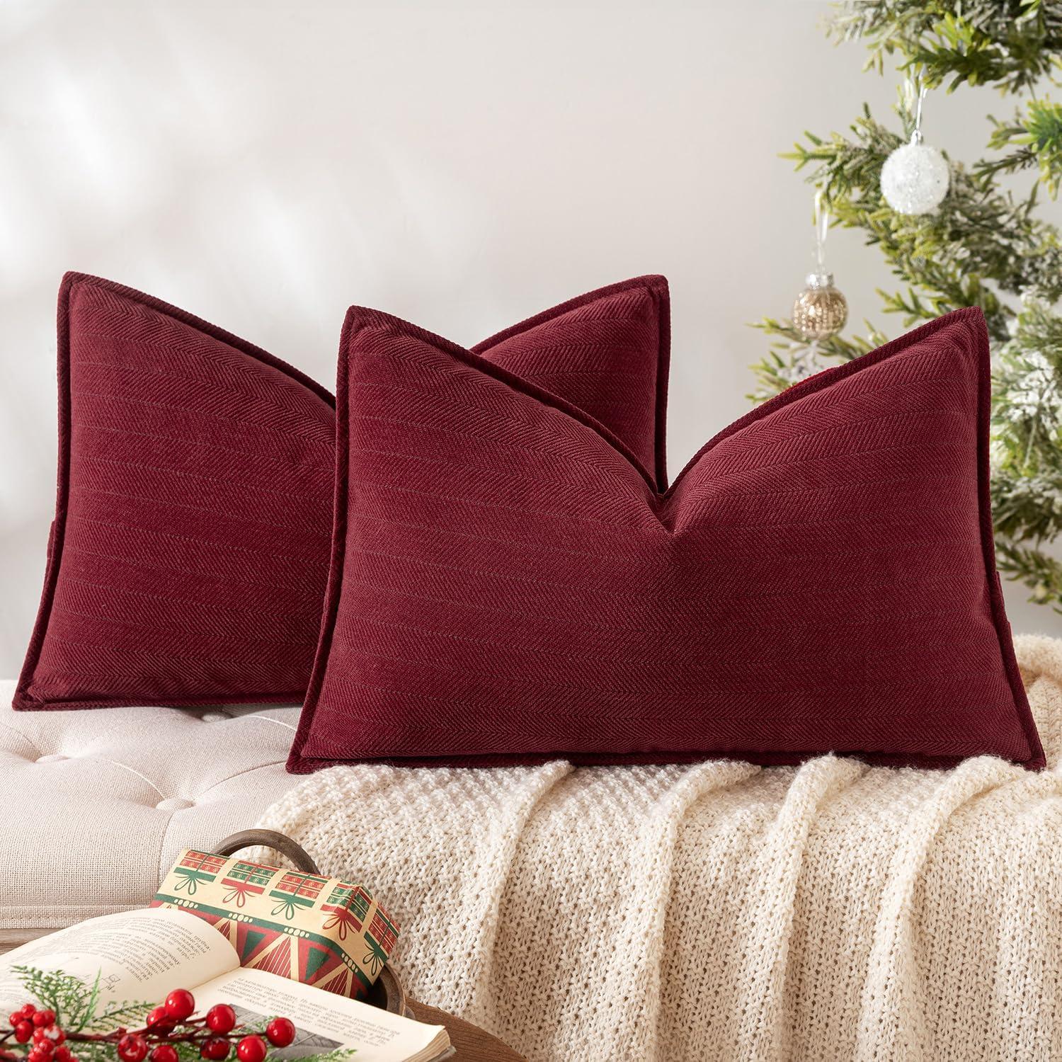 imageMIULEE Pack of 2 Moss Green Decorative Pillow Covers 18x18 Inch Soft Chenille Luxurious Couch Throw Pillows Farmhouse Cushion Covers with Elegant Design for Sofa Bedroom Living Room Spring Home DecorBurgundy