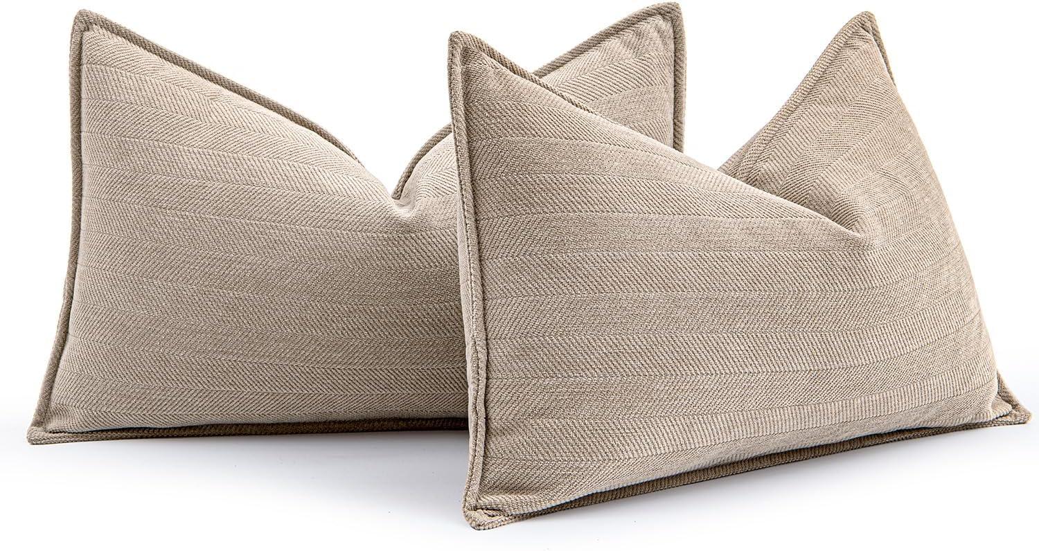 imageMIULEE Pack of 2 Moss Green Decorative Pillow Covers 18x18 Inch Soft Chenille Luxurious Couch Throw Pillows Farmhouse Cushion Covers with Elegant Design for Sofa Bedroom Living Room Spring Home DecorBeige