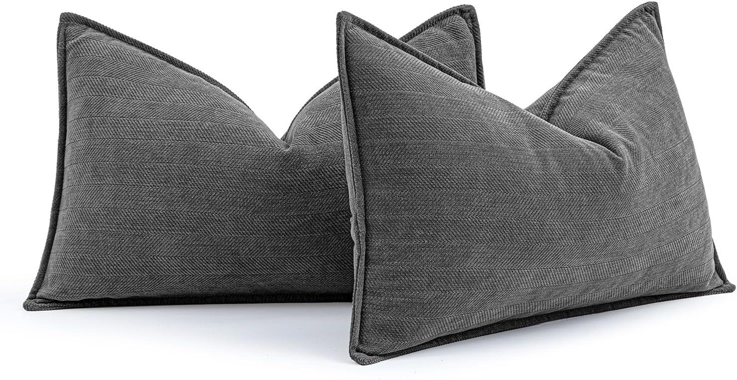 imageMIULEE Pack of 2 Moss Green Decorative Pillow Covers 18x18 Inch Soft Chenille Luxurious Couch Throw Pillows Farmhouse Cushion Covers with Elegant Design for Sofa Bedroom Living Room Spring Home DecorDark Grey