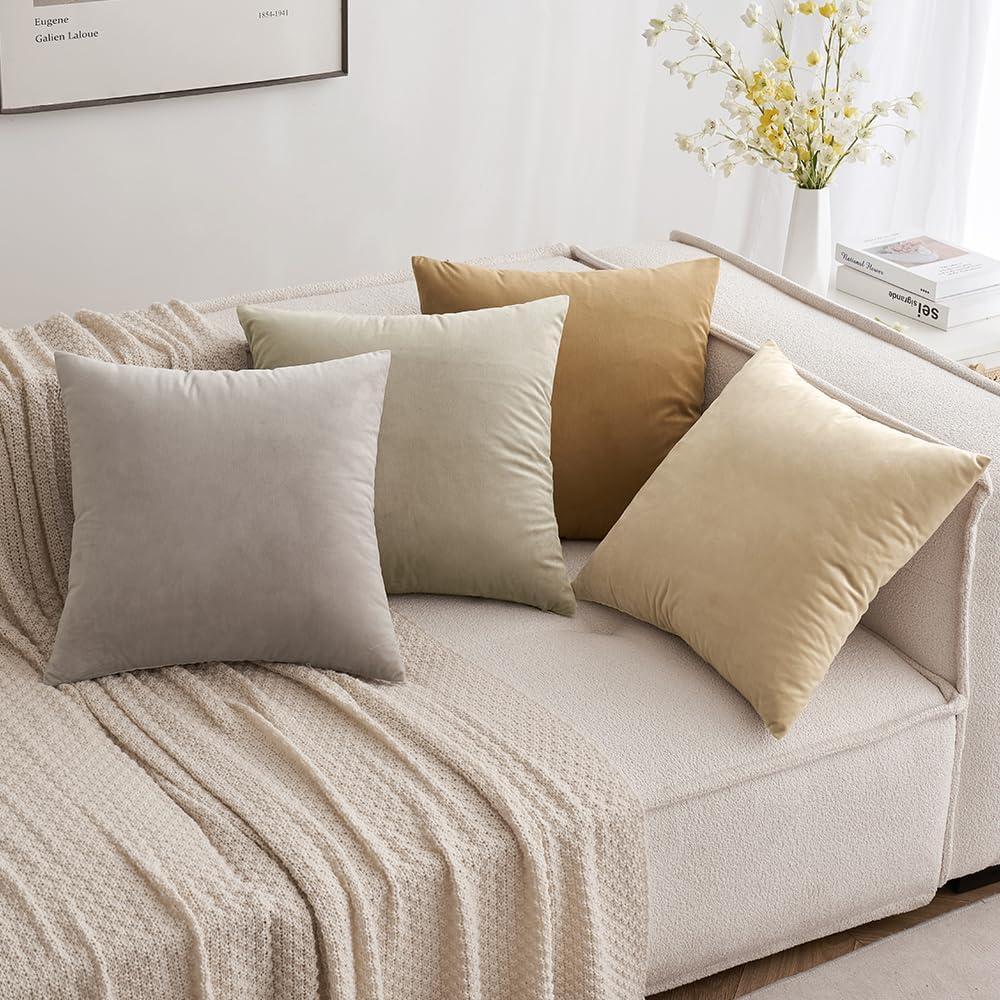 imageMIULEE Pack of 2 Velvet Soft Solid Decorative Square Throw Pillow Covers Set Cushion Cases Pillowcases for Sofa Bedroom Car18 x 18 Inch 45 x 45 Cm Mix Pink and Grey