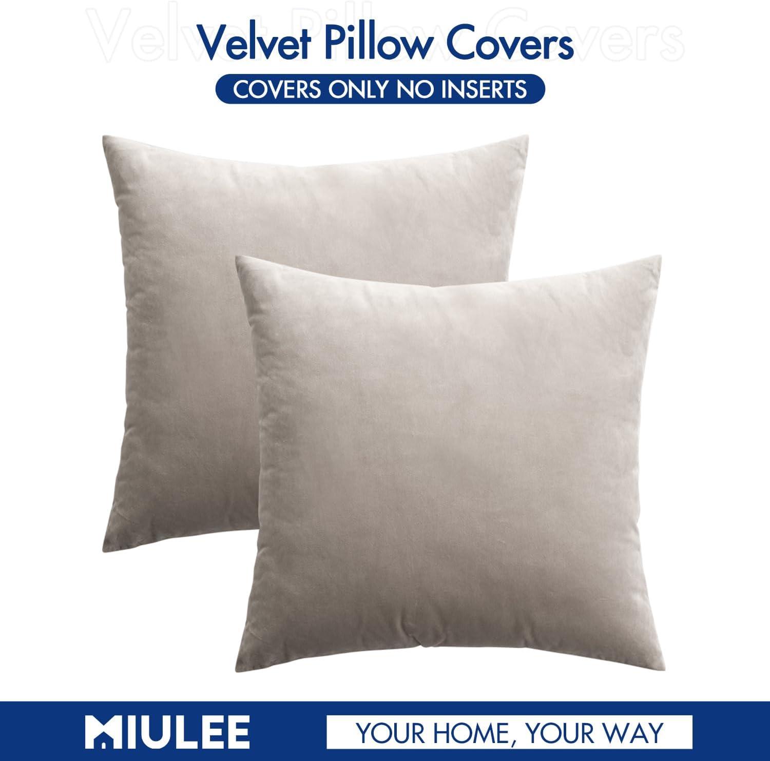 imageMIULEE Pack of 2 Velvet Soft Solid Decorative Square Throw Pillow Covers Set Cushion Cases Pillowcases for Sofa Bedroom Car18 x 18 Inch 45 x 45 Cm Mix Pink and Grey
