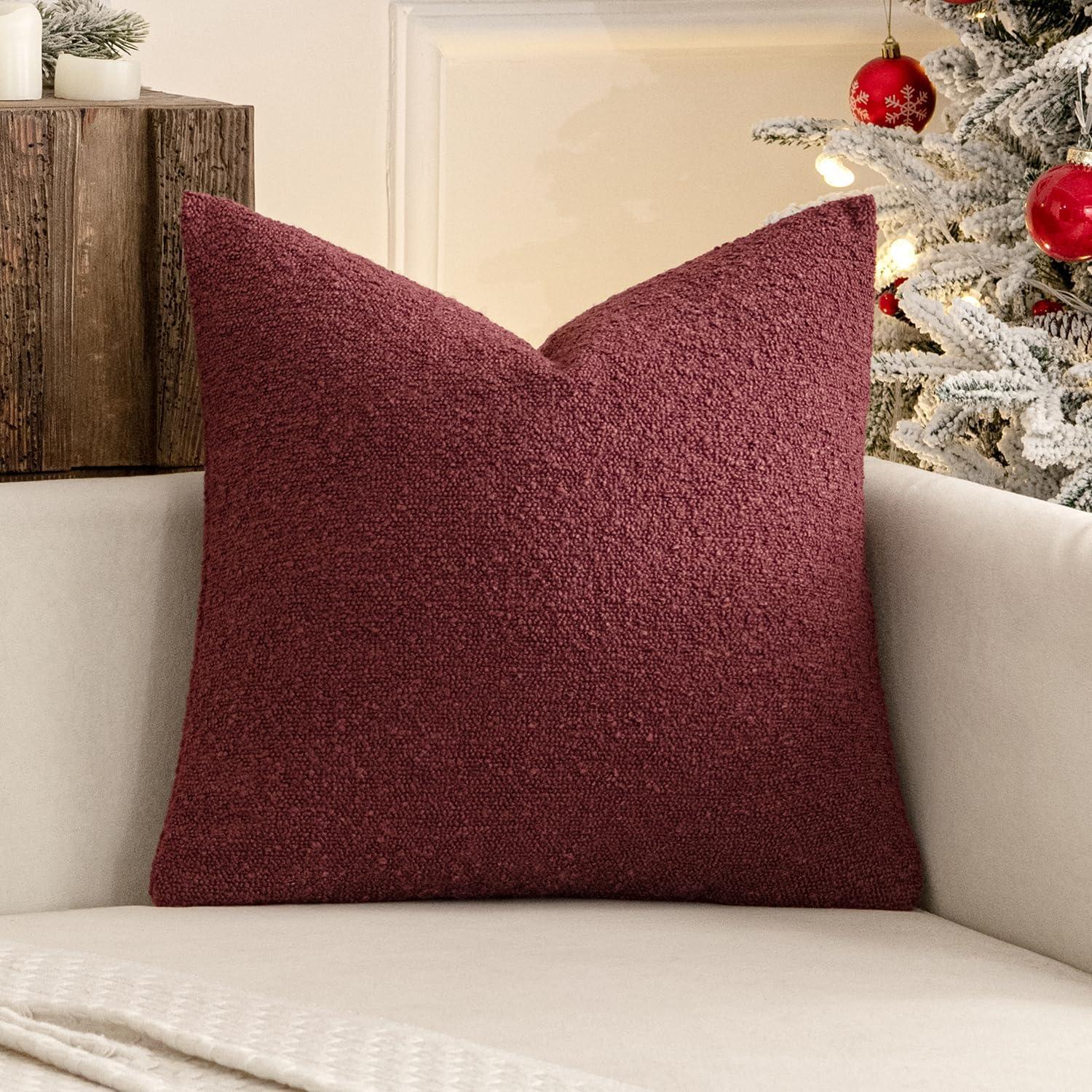 imageMIULEE Textured Boucle Throw Pillow Cover Brown Accent Solid Lumbar Pillow Case Decorative Vintage Soft Pack of 1 Couch Cushion Mid Century Chair Sofa Bedroom Livingroom Home Decor12x20 InchBurgundy Red