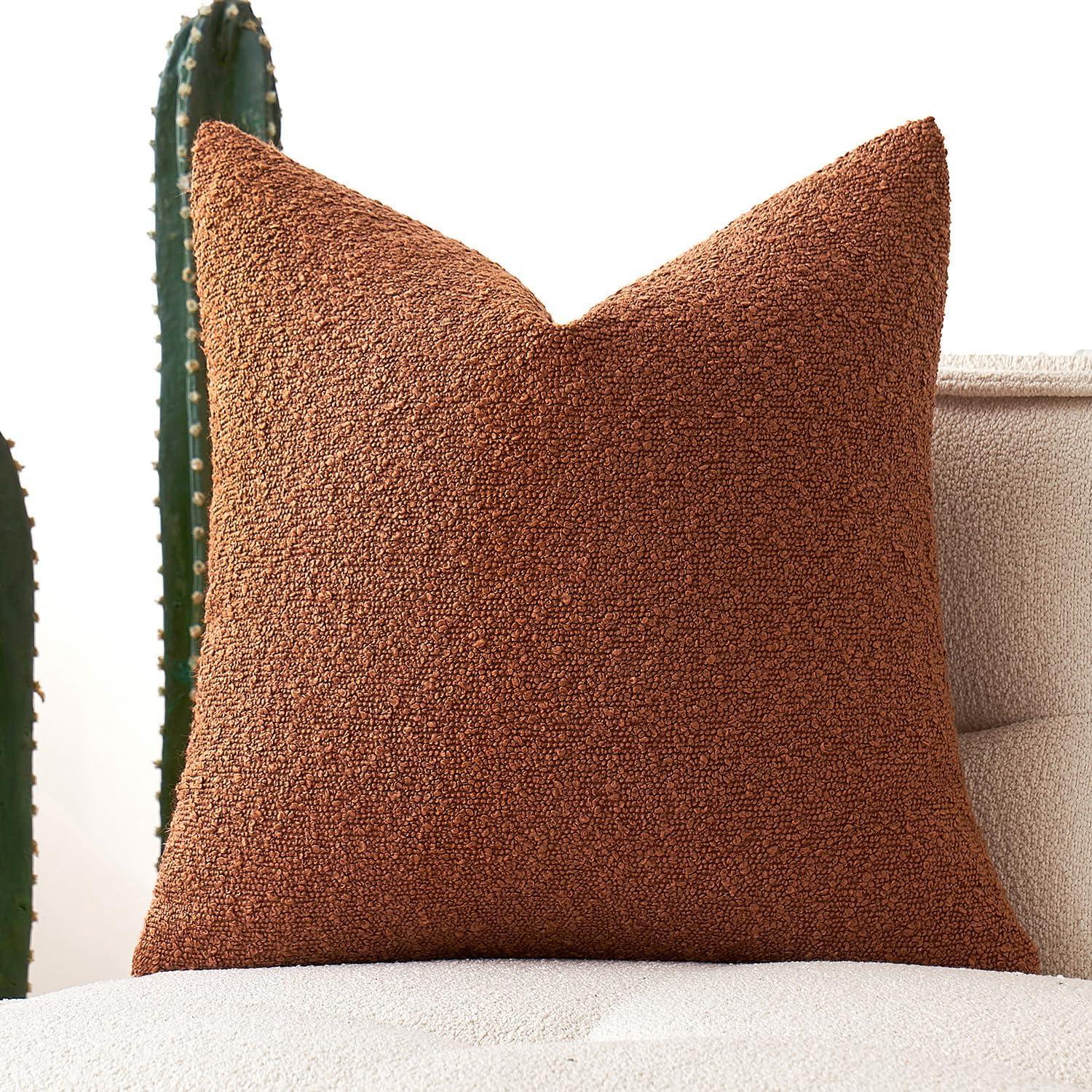 imageMIULEE Textured Boucle Throw Pillow Cover Brown Accent Solid Lumbar Pillow Case Decorative Vintage Soft Pack of 1 Couch Cushion Mid Century Chair Sofa Bedroom Livingroom Home Decor12x20 InchRust