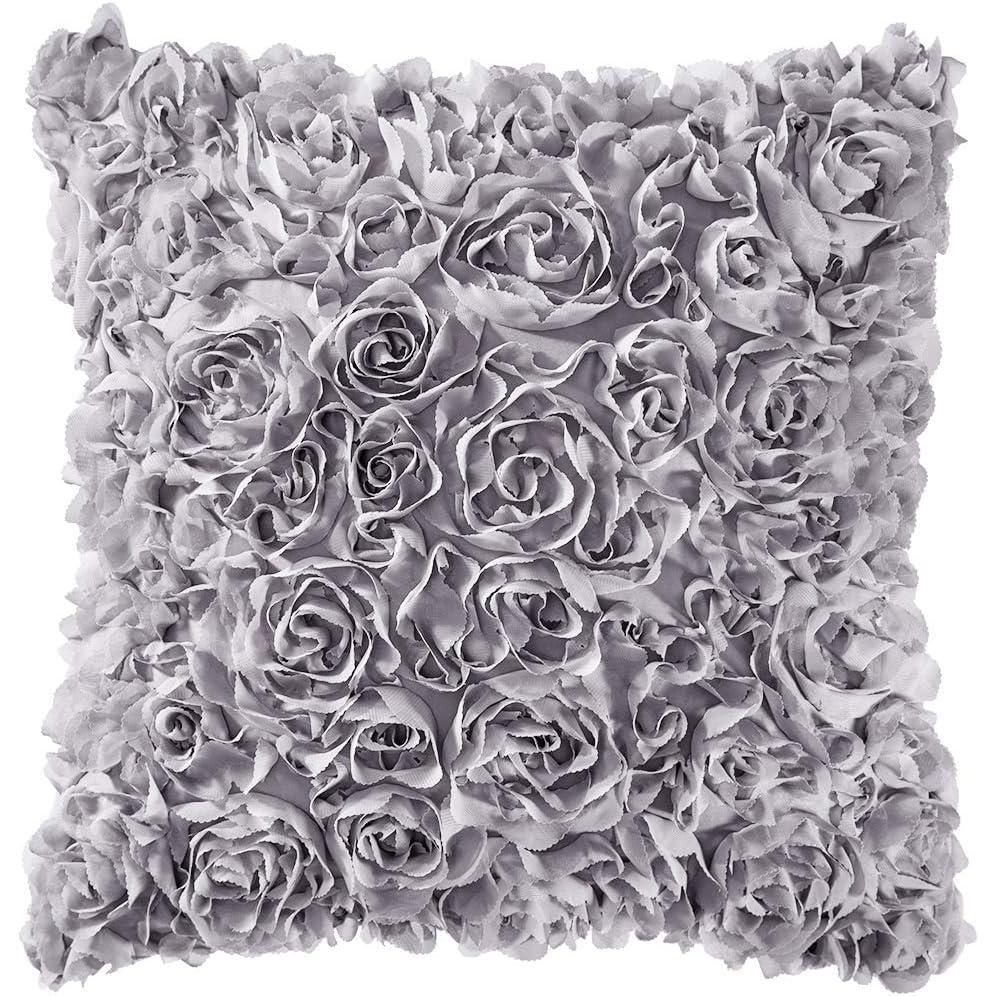 imageMIULEE 3D Rose Flower Pillow Cover Decorative Valentines Romantic Stereo Chiffon Spring Aesthetic Solid Pillowcase for Girl Women Girlfriend Couch Bedroom Decor 12x20 Inch Peach PinkGrey
