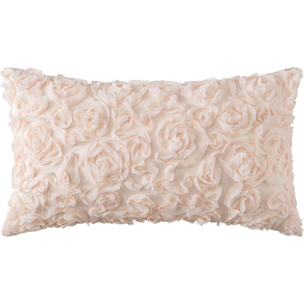 imageMIULEE 3D Rose Flower Pillow Cover Decorative Valentines Romantic Stereo Chiffon Spring Aesthetic Solid Pillowcase for Girl Women Girlfriend Couch Bedroom Decor 12x20 Inch Peach PinkApricot Pink