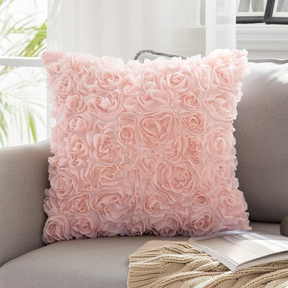 imageMIULEE 3D Rose Flower Pillow Cover Decorative Valentines Romantic Stereo Chiffon Spring Aesthetic Solid Pillowcase for Girl Women Girlfriend Couch Bedroom Decor 12x20 Inch Peach PinkPeach Pink