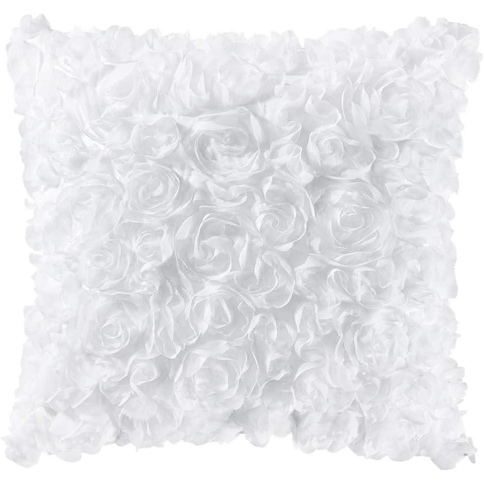 imageMIULEE 3D Rose Flower Pillow Cover Decorative Valentines Romantic Stereo Chiffon Spring Aesthetic Solid Pillowcase for Girl Women Girlfriend Couch Bedroom Decor 12x20 Inch Peach PinkWhite