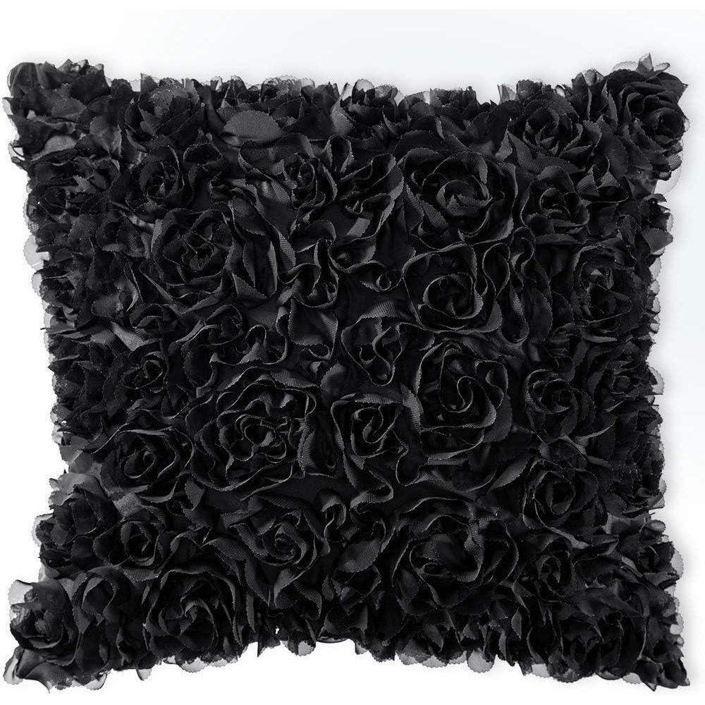 imageMIULEE 3D Rose Flower Pillow Cover Decorative Valentines Romantic Stereo Chiffon Spring Aesthetic Solid Pillowcase for Girl Women Girlfriend Couch Bedroom Decor 12x20 Inch Peach PinkBlack