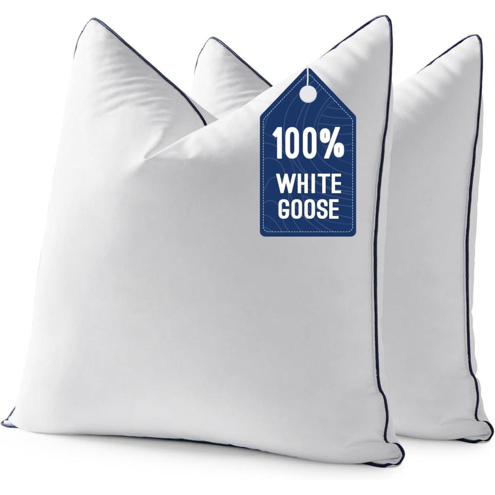 imageMIULEE Goose Feather Down 20x20 Pillow Insert Set of 2 with 100 DownProof Cotton Cover Soft Fluffy Decorative Pillow for Sofa Bed Couch Living Room White2