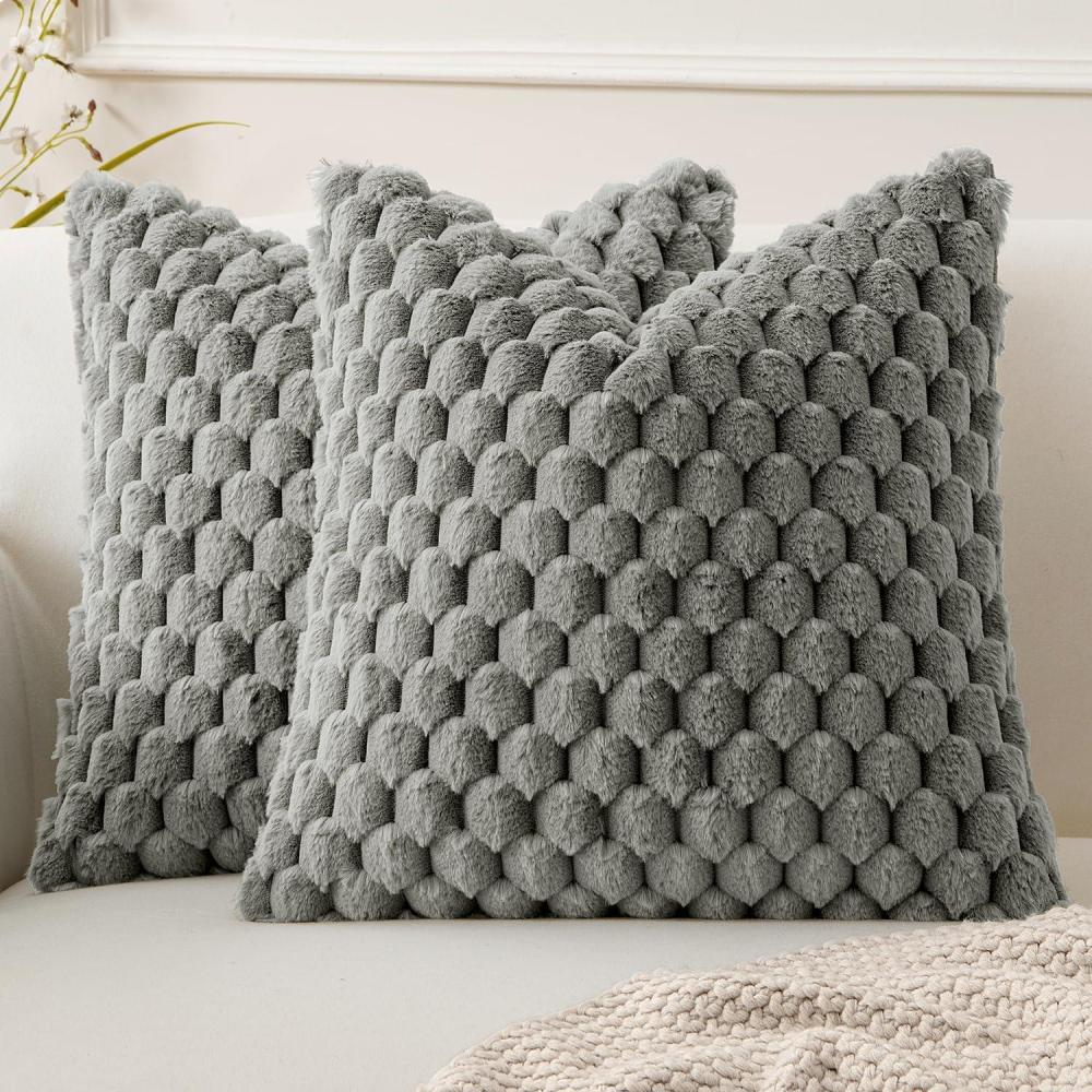 imageMIULEE Hot Pink Faux Fur Decorative Throw Pillow Covers 20x20 Inch Set of 2 Super Soft Cozy Plush Cushion Cases Luxury Fluffy Pillowcases for Sofa Couch Bed Living RoomGrey