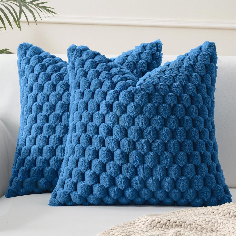 imageMIULEE Hot Pink Faux Fur Decorative Throw Pillow Covers 20x20 Inch Set of 2 Super Soft Cozy Plush Cushion Cases Luxury Fluffy Pillowcases for Sofa Couch Bed Living RoomNavy Blue