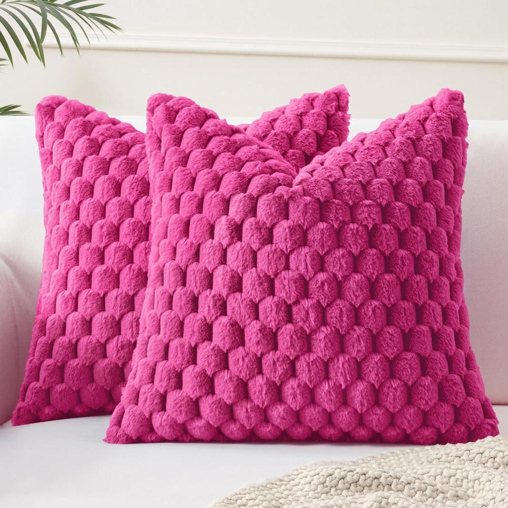 imageMIULEE Hot Pink Faux Fur Decorative Throw Pillow Covers 20x20 Inch Set of 2 Super Soft Cozy Plush Cushion Cases Luxury Fluffy Pillowcases for Sofa Couch Bed Living RoomHot Pink
