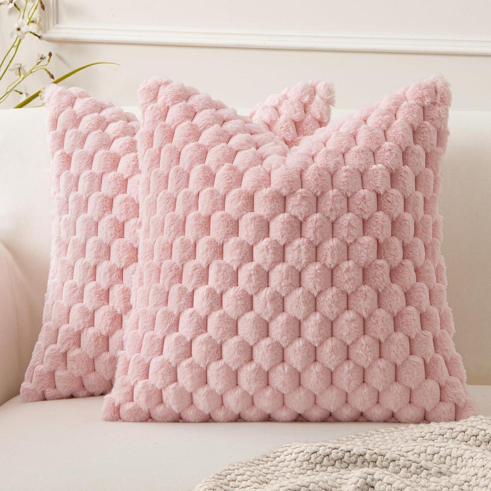 imageMIULEE Hot Pink Faux Fur Decorative Throw Pillow Covers 20x20 Inch Set of 2 Super Soft Cozy Plush Cushion Cases Luxury Fluffy Pillowcases for Sofa Couch Bed Living RoomPink