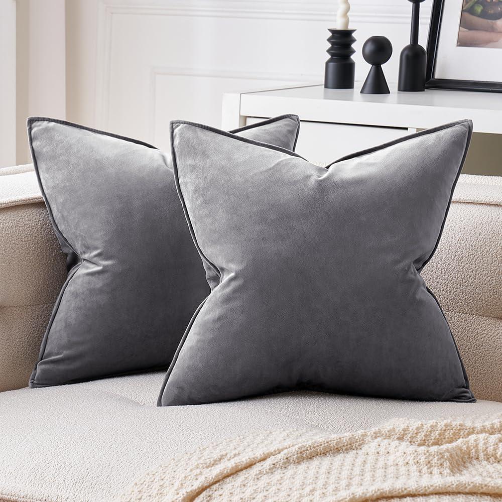 imageMIULEE Pack of 2 Christmas Decorative Velvet Throw Pillow Cover Soft Army Green Pillow Cover Solid Square Cushion Case for Winter Sofa Bedroom Car 18x 18 Inch 45x 45cmDark Grey