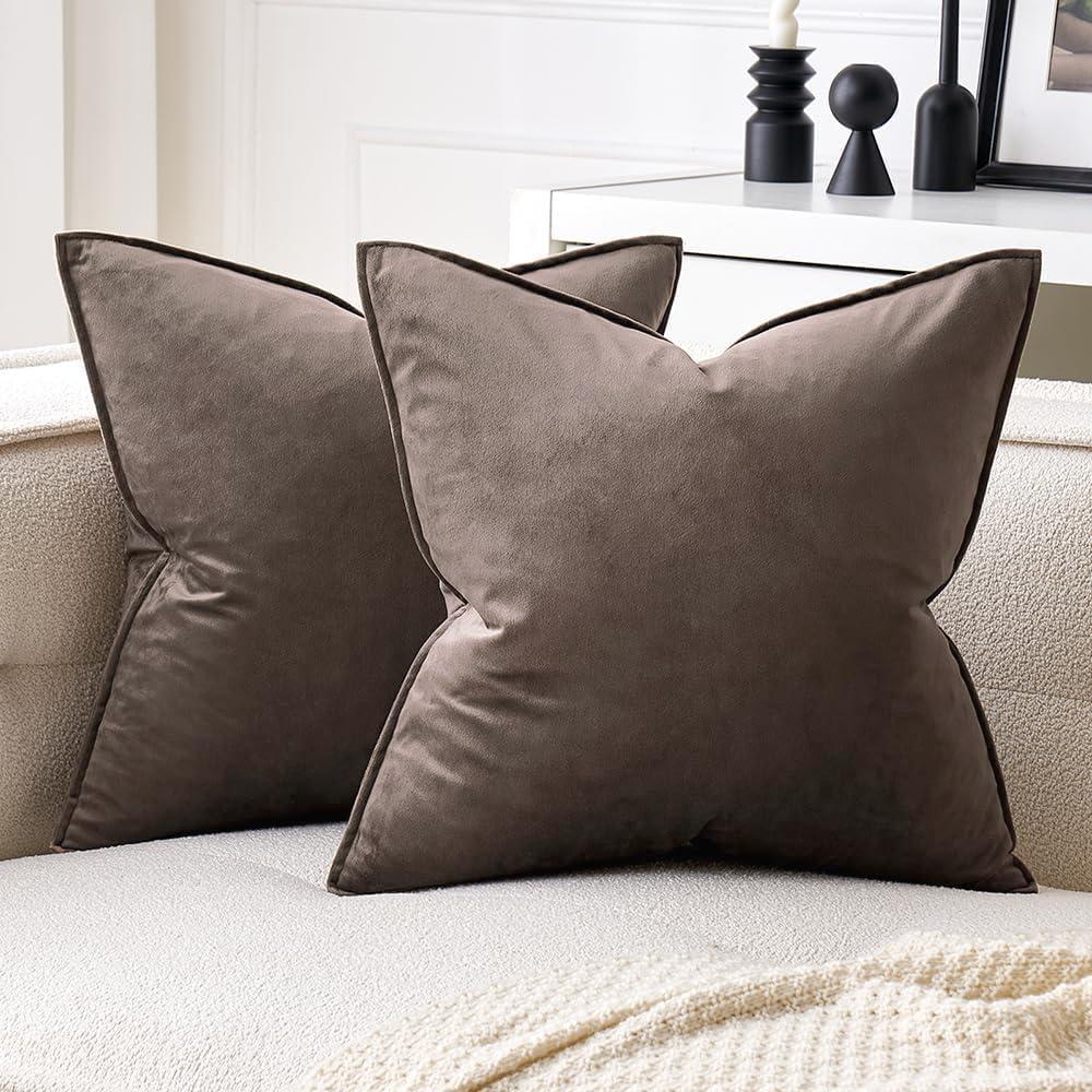 imageMIULEE Pack of 2 Christmas Decorative Velvet Throw Pillow Cover Soft Army Green Pillow Cover Solid Square Cushion Case for Winter Sofa Bedroom Car 18x 18 Inch 45x 45cmDark Coffee