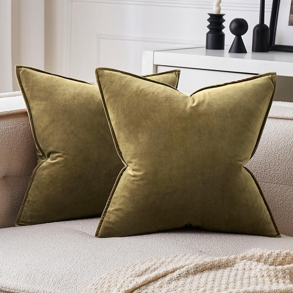 imageMIULEE Pack of 2 Christmas Decorative Velvet Throw Pillow Cover Soft Army Green Pillow Cover Solid Square Cushion Case for Winter Sofa Bedroom Car 18x 18 Inch 45x 45cmOlive Green