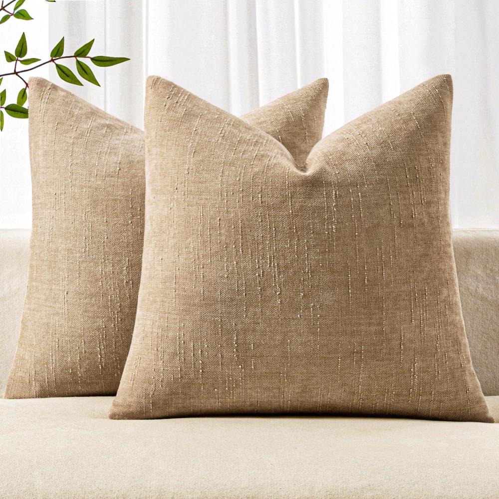 imageMIULEE Pack of 2 Decorative Throw Pillow Covers Soft Chenille Throw Pillows Solid Textured Cushion Covers for Couch Sofa Bedroom Living Room 18x18 Inch BeigeStarfish