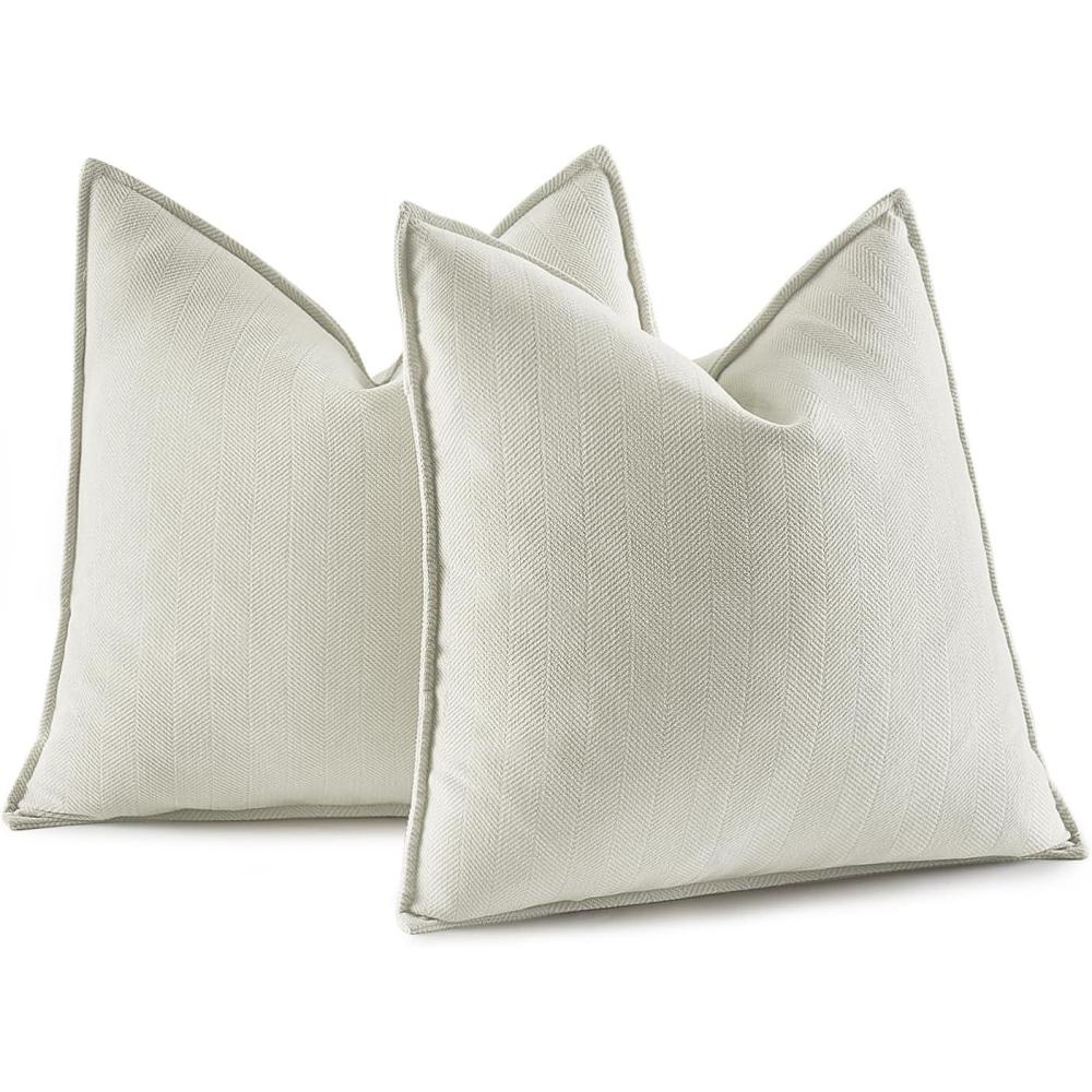 imageMIULEE Pack of 2 Moss Green Decorative Pillow Covers 18x18 Inch Soft Chenille Luxurious Couch Throw Pillows Farmhouse Cushion Covers with Elegant Design for Sofa Bedroom Living Room Spring Home DecorCream